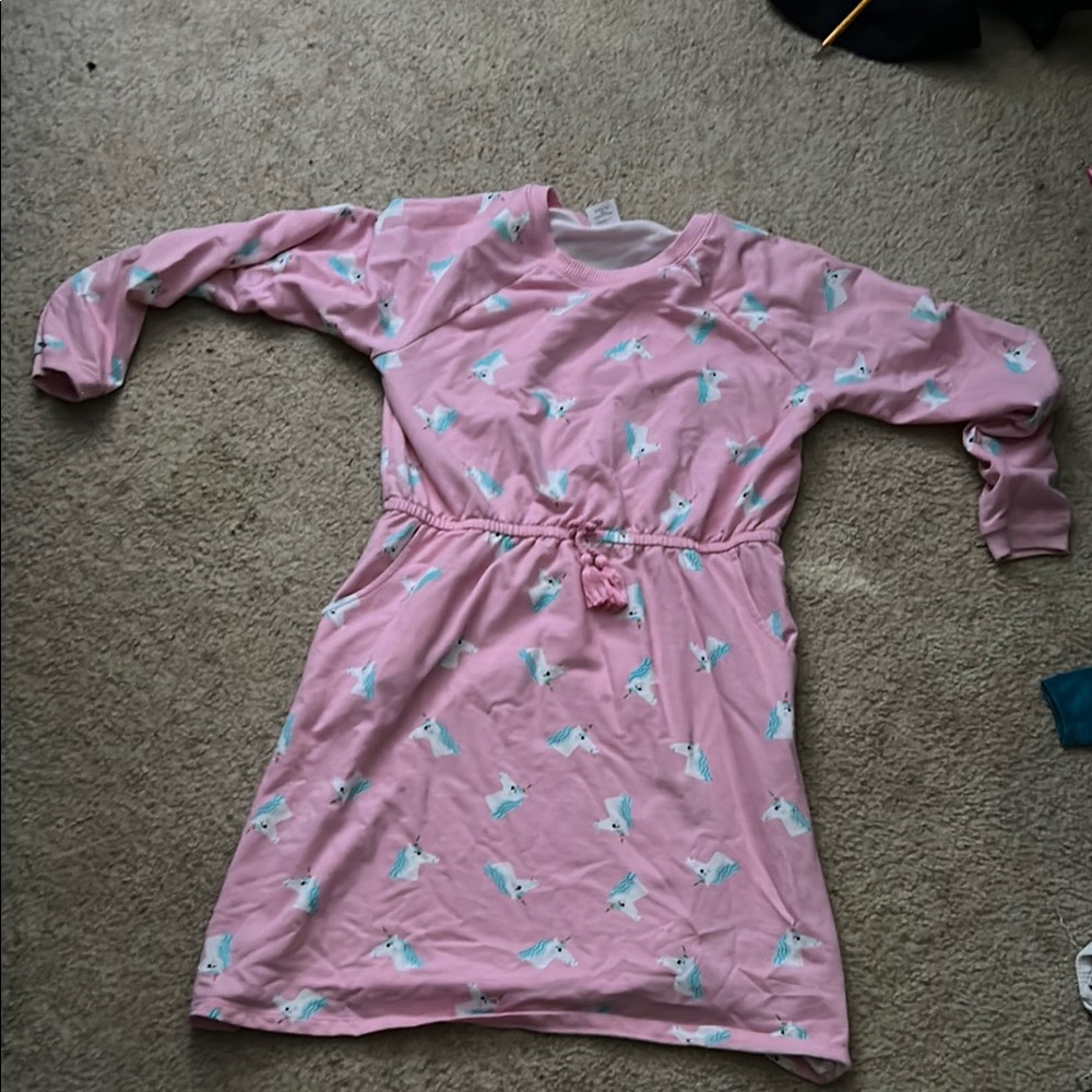 Wonder Nation Girls Pink Unicorn Long Sleeve Dress Size XL